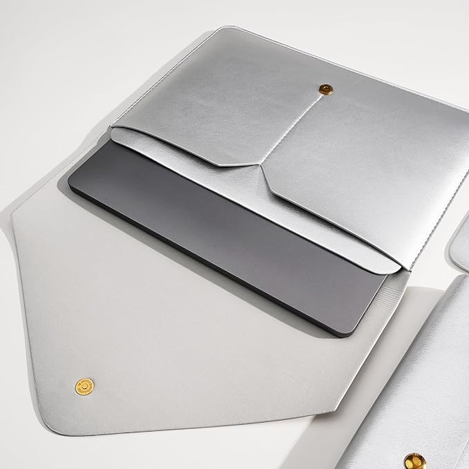 PU Leather Laptop Sleeve 16 Inch Compatible with New MacBook Pro 16 A2991, MacBook Pro 15, Surface Book 15, Dell XPS 15 with Small Pouch, Mouse Pad and Cord Organizer Color Silver