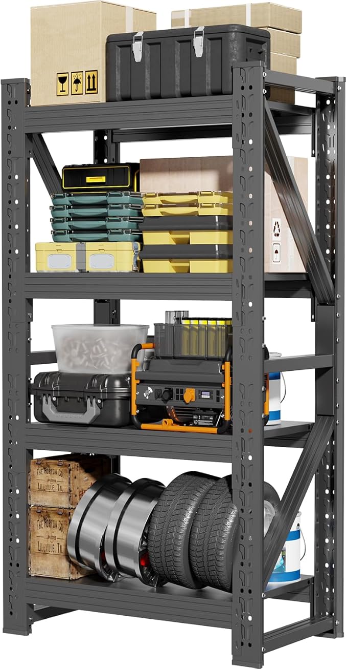 42" W Garage Shelving,4-Tier Heavy Duty Storage Shelves Unit with Adjustable Metal Shelf for Warehouse,Basement,Workshop,3400LBS,42" W x 20" D x 79" H,Black