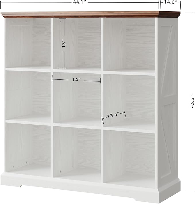 IRONCK 9 Cube Storage Organizer, Wooden Cube Shelf with Storage, Farmhouse Bookcase for Bedroom, Living Room and Home Office, White
