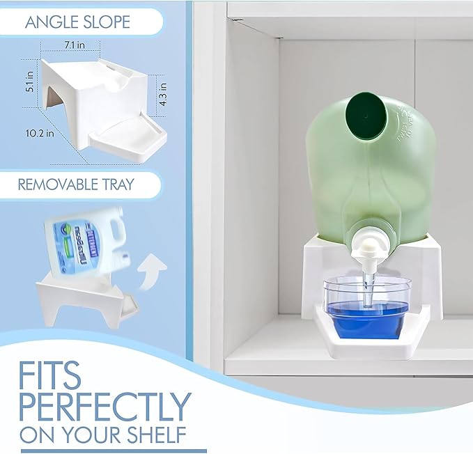TidyFriend Laundry Detergent Dispenser with Tray, Laundry Soap Dispenser with Non-Slip Rubber Feet for Washing Room Organization, Easy Pour (White)