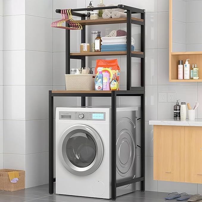 Gdrasuya10 3 Tier Over The Washer and Dryer Storage Shelf, Black Washing Machine Storage Utility Rack Freestanding Laundry Storage Shelf Organizer Space Save for Laundry Room Organization