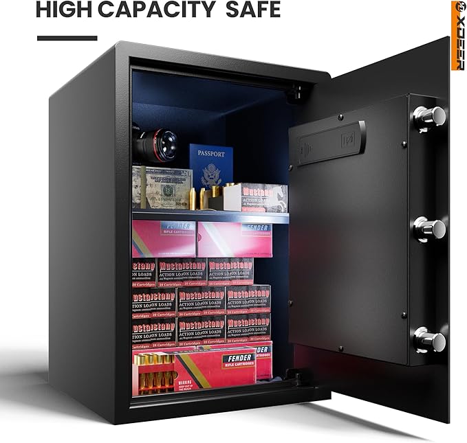 XDeer Biometric Safe Box, Quick-Access Security Safe Box with Upgraded Fingerprint, Steel Handgun Safe Lock Box for Kid/Home/Office (2.04 Cu.Ft【NO FPR】)
