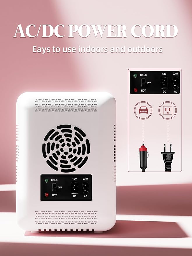 BOGDA Mini Skincare Fridge (4 Liter/6 Can) with Dimmable LED Light Mirror, Cooler and Warmer for Refrigerating Make Up, Skin Care and Food, Portable Mini Fridge for Bedroom, Office and Car, White