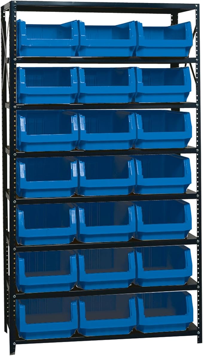 Quantum Storage Systems MSU-532BL Solid Heavy Duty 8 Shelves 21 MAGNUM Blue Bins 75" H x 42" W x 18" D