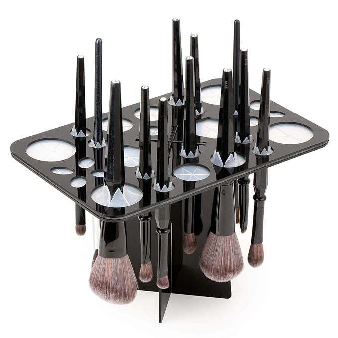 Acrylic Drying Rack for Brushes, Collapsible Stand with 28 Slots for Nail, Paint, and Makeup Brushes – Black, Unisex, Ideal for Artists and Enthusiasts