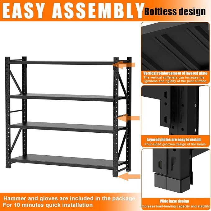 torage Shelves,Garage Shelving Heavy Duty Metal Adjustable Garage Shelves, Shelving Units Industrial Shelving for Warehouse(Black, W31.5*D19.7*H63)