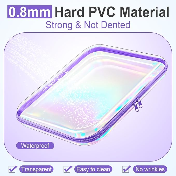 Sanwuta 6 Pcs Clear Hard Zipper Case Hard Plastic Zipper Pouches Transparent Makeup Bag Pencil Pouches for Travel Snacks Christmas Trinket Storage Organizer Box(Holographic,13.78 x 11.81 x 2 Inch)