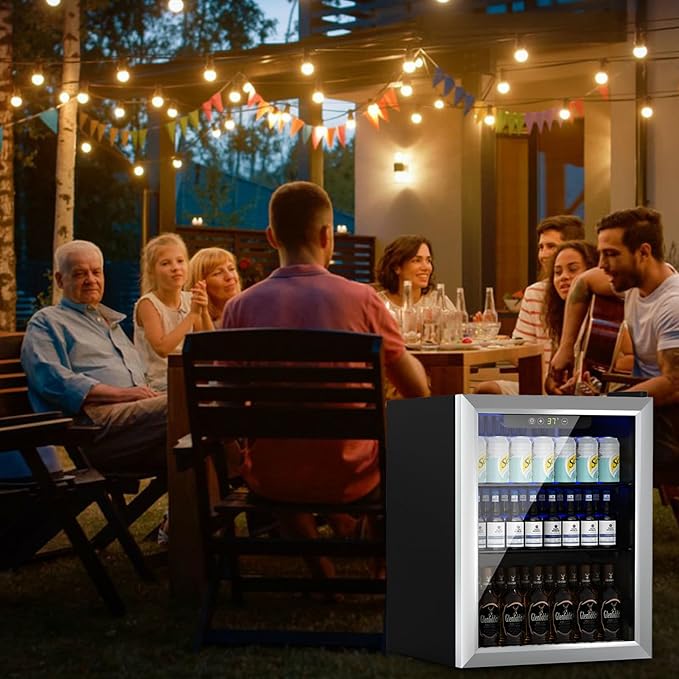 70 Can Mini Fridge - 1.7 Cu.Ft Beverage Refrigerator with Reversible Glass Door for Soda Wine Beer, Adjustable Temperature Control for Home Office Bar, Silvery(40-61 ℉)