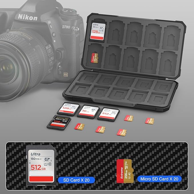 HEIYING Memory Card Case for SD/TF Cards,Portable SD Card Holder Storage Case Compatible with 20 SDXC SDHC and 20 TF Cards Slots