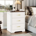 LIDYUK Dresser for Bedroom, Wood Dresser with 3 Drawers, Modern Minimalist Dressers & Chest of Drawers, 21 Inches Tall Side Table Nightstand with Charging Station, for Bedroom, Living Room, White