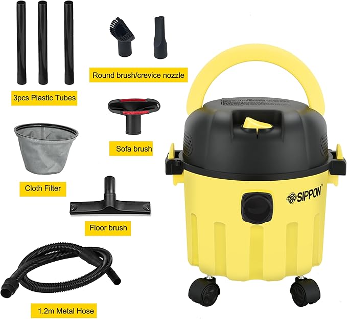 Wet-Dry Vacuum, 3-in-1 Portable Shop Vacuum Cleaner with 2 Peak HP Power Suction, Lightweight Wet Dry Vacuum with Blower & Wall Mount Design for Car, Pet Hair, Hard Floor