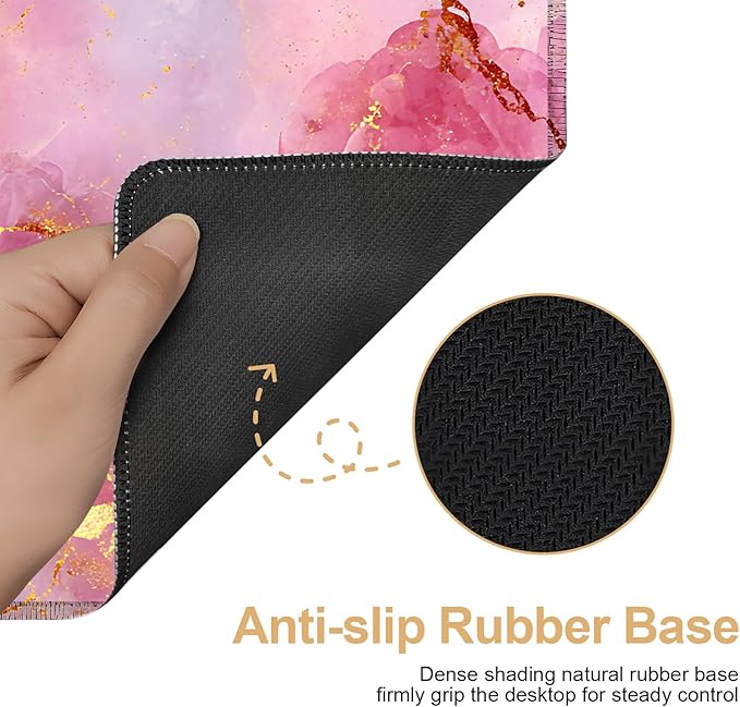 Elegant Pink Rose and Gold Marble Mouse Pad –35.43" x 15.75" Extended Desk Mat with Abstract Floral Design – Luxurious Non-Slip Surface for Office & Home Decor
