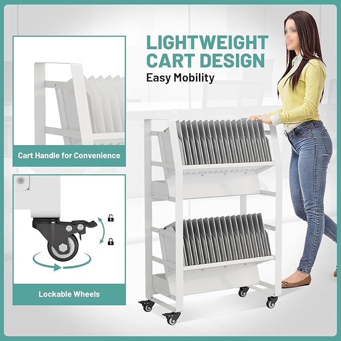 32-Device Mobile Charging Storage Cart, Lockable Charging Station with Removable Slots & Cable Management for Tablets, iPads