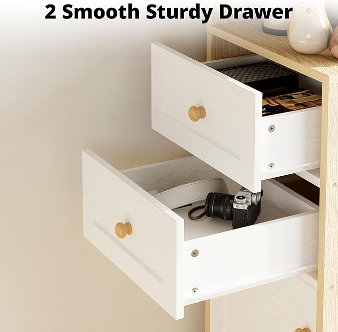 IRONCK Corner Bookshelf and Bookcase, 71" H Wooden Book Shelves 3 Tier with Drawers and Storage Cabinet for Living Room, Office, Bedroom, Oak and White