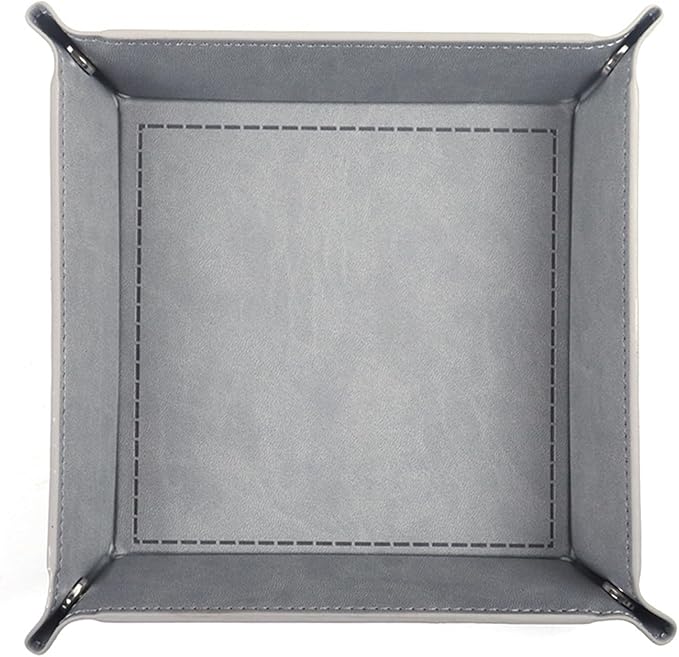 siduater Valet Tray Desktop Storage Organizer - Vegan Leather Catchall Tray Bedside Vanity Tray Nightstand Caddy Holder for Remote Controller, Watch, Keys, Phone, Wallet, Coin, Jewelry - Gray