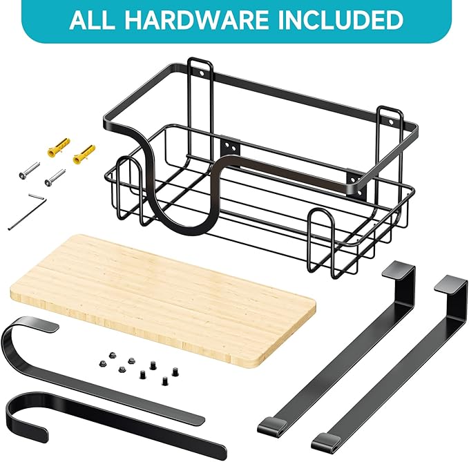 Ironing Board Holder Wall Mount, Over The Door Ironing Board Hanger with Storage Basket, Iron Holder for Hotel Rooms, Home Laundry Rooms, Utility Rooms, Closets (Black)