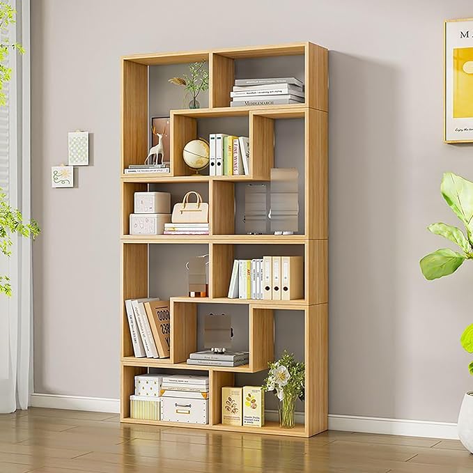 Expandable Bookcase with Adjustable Width,Wooden Room Divider Bookshelf,Standing Display Storage Organizer for Living Room,Study Room or Home Office