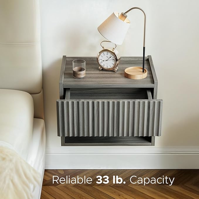 Floating Nightstand Bedroom Bedside Table - Floating Night Stand Set of 2 with Storage Drawer, Wood Morden Wall Mounted Bedside Tables for Dorm Hallway Entryway
