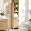 VINGLI Narrow Fluted Bathroom Floor Skinny Storage Cabinet with 1 Fluted Door&Drawer,68" Tall Narrow12 Inch Deep Slim Bathroom Storage Cabinet for Small Space w/3 Adjustable Shelves,Natural Oak Color