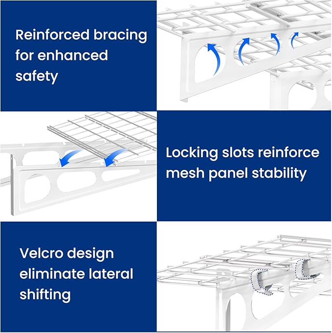FLEXIMOUNTS 2-Pack 2x6ft Garage Shelving with Hooks, 24-inch-by-72-inch Wall Shelf Garage Storage Racks Floating Shelves, White, Classic Series