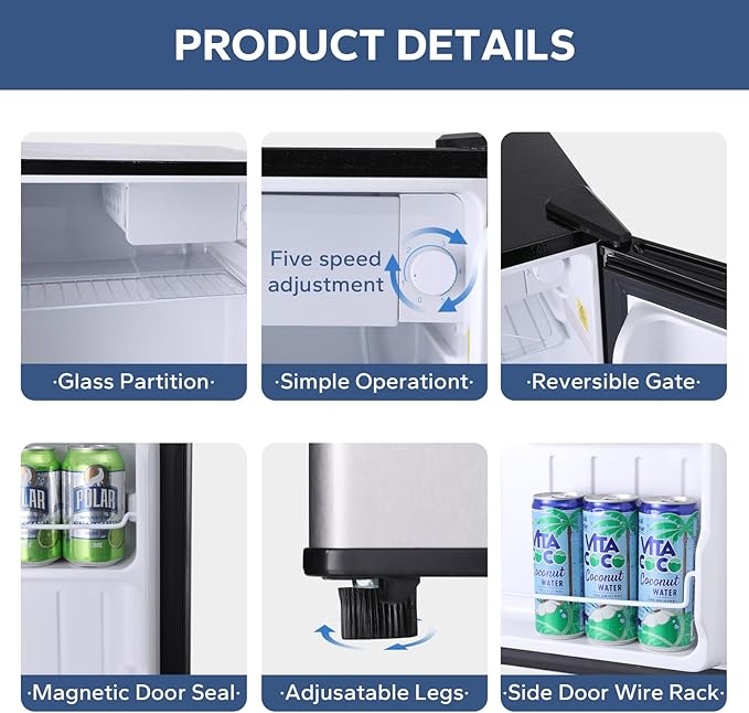 BANGSON Small Refrigerator,1.6 Cu.Ft Mini Fridge With Freezer, Reversible Single Door Mini Fridge, Compact Refrigerator For Office, Bedroom