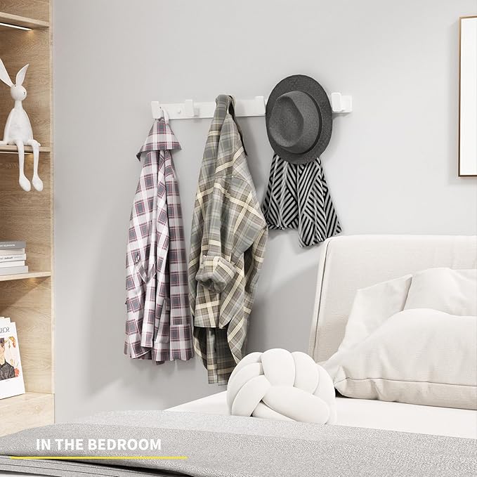 Coat Hook Wall Rack Hanger - White Coat Rack with 6 Hooks Wall Hooks for Hanging Hat Key Bag Towel Wall Mount Coat Holder