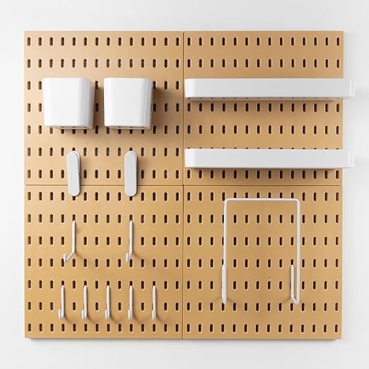 Pegboard Combination Kit for Wall Organizer, Wall Mounted Peg Board Kits for Kitchen, Bedroom, Office, &Bathroom, 4 Pieces White Pegboards and 14 Accessories, 22" x 22"
