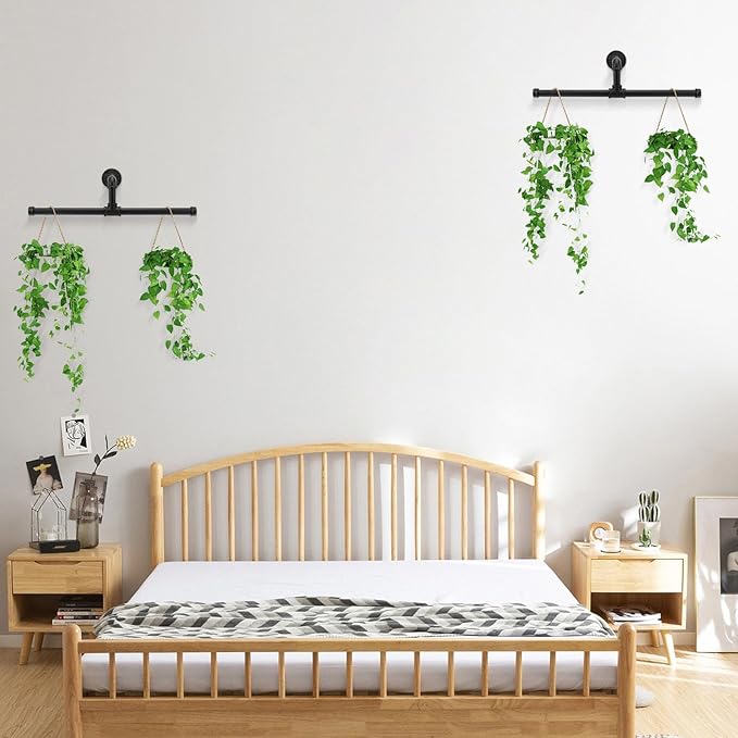 Industrial Pipe Clothes Rack Floating DIY Wall Mounted, Heavy Duty Rustic Vintage Clothing Rod, Metal Garment Bar Space-Saving Hanging for Bedroom, Bathroom and Laundry Room (Black 18 inch)