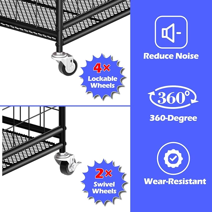 Ball Storage - Basketball Cart With Wheels Garage Volleyball Storage Sport Equipment Holder Organizer For Indoor Outdoor,Metal Storage Rack For Playgroup,Gym And School