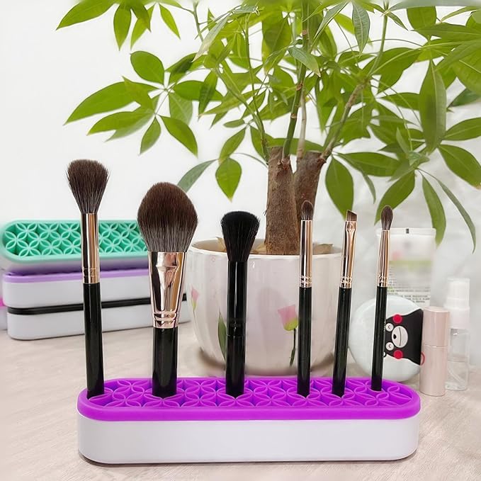 TANG SONG 2 PCS Silicone Make up Brush Holder Cosmetic Storage Box Desktop Organizers (Purple)