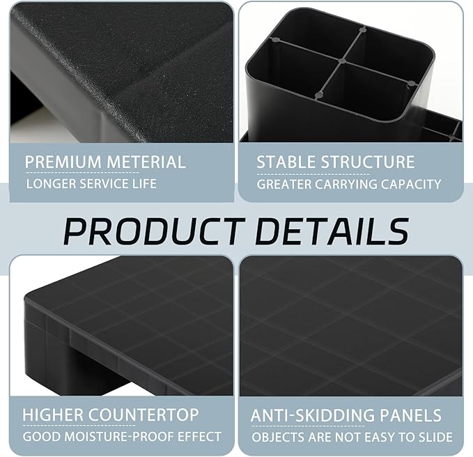 4 Pcs Plastic Pallet for Basement Storage Easy Stack Lightweight Floor Pallet Display Flooring Room Supermarket Christmas, Support up to 2000 Lbs (23'' L X 16'' W X 4.7'' H,Black)