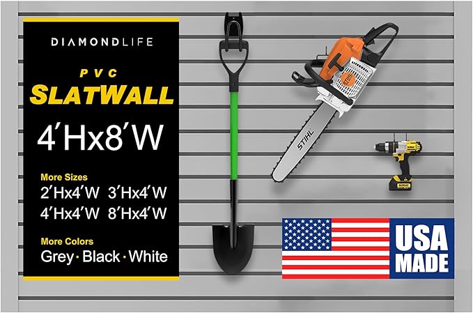 DLDIRECT 48" X 96" - Grey Slatwall Panel Garage Organizer: Heavy Duty Wall Mounted PVC Rack, Interlocking Slat Paneling for Garage Storage, Slotwall Board, Shelves System