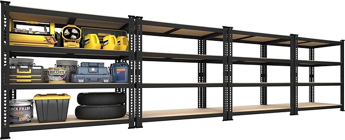 PrimeZone 40" W x 20" D x 59" H Heavy Duty Storage Shelves, 4 Tier Adjustable Garage Shelving Unit, Metal Organizer Shelf Utility Rack for Warehouse Pantry Closet Kitchen, Black, 4 Pack