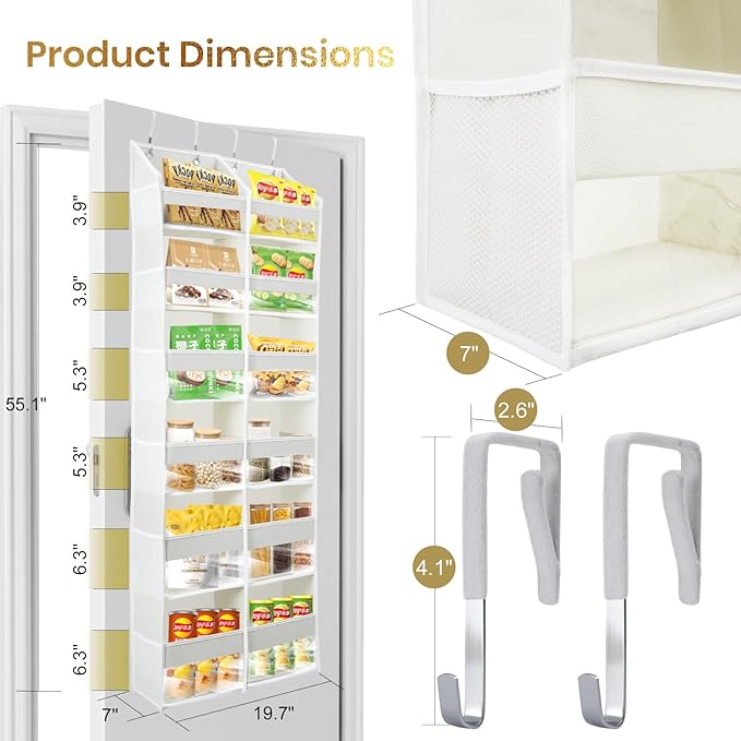 HOMELUX THEORY Over The Door Organizer Hanging - 50lbs Load 6 Large Front & 12 Side Pockets, 1 Pack Over The Door Shoe Organizer, Hanging Closet Organizer For Toys, Diaper, Sewing (XL, Baby Pink)