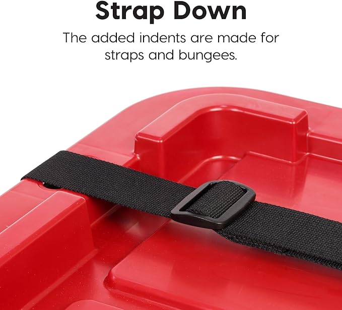 IRIS USA 27 Gallon Heavy Duty Truck Bed Toolbox Storage Tote Bins with Lids, 4 Pack - Made in USA, Tough Snap On Lockable Lid Stackable Industrial Tubs, Garage Organization Reusable Box - Red