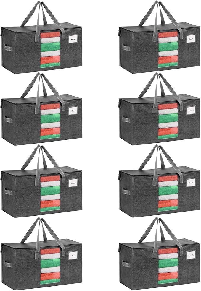 VENO 8 Pack Moving Bags, Comforter and Blanket Storage Bags for Closet, Moving Boxes, Boxes with Lids Alternative, College Dorm Packing Supplies, Foldable Heavy-Duty Tote with Window (Gray, 8 Pack)