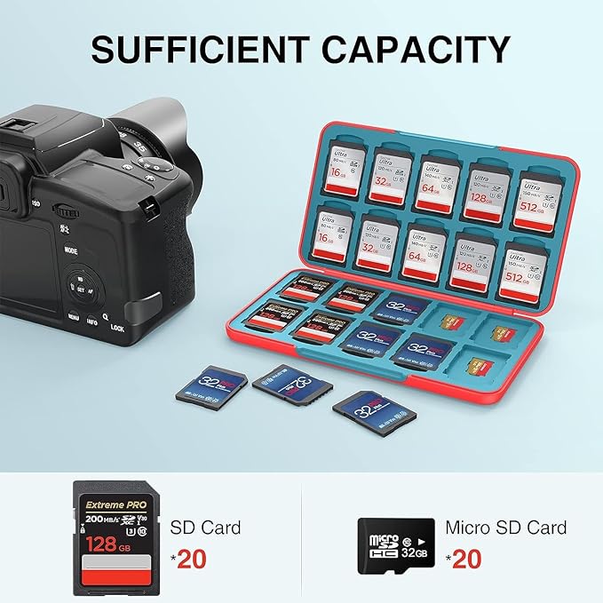 HEIYING SD Card Holder for SD/TF Cards,Portable Memory Card Storage Case Compatible with 20 SDXC SDHC and 20 TF Cards Slots