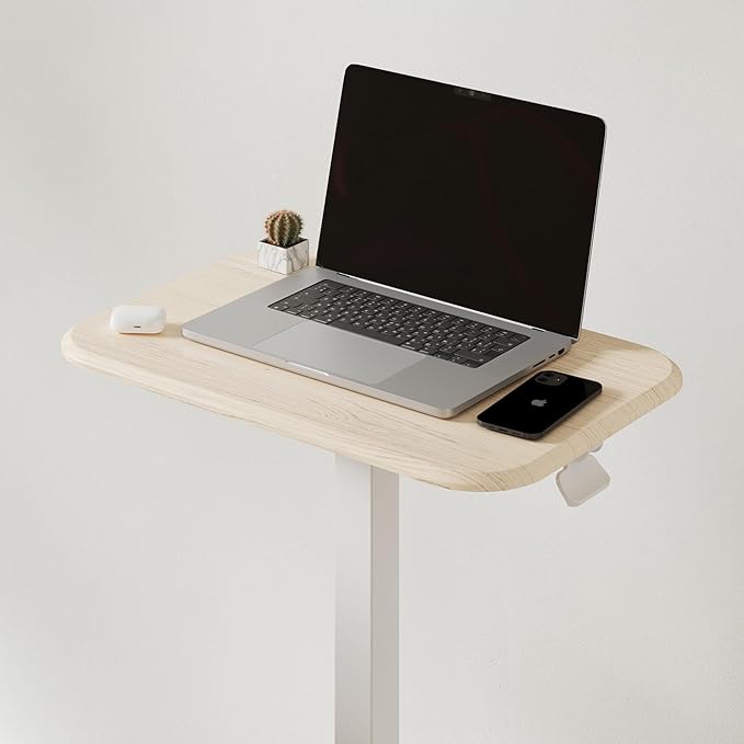 Elevance Height Adjustable Side Table, Versatile Accent for Home or Office, Effortless Adjustable Height with Precision Engineering for Superior Stability (White Base Washed Oak Top)