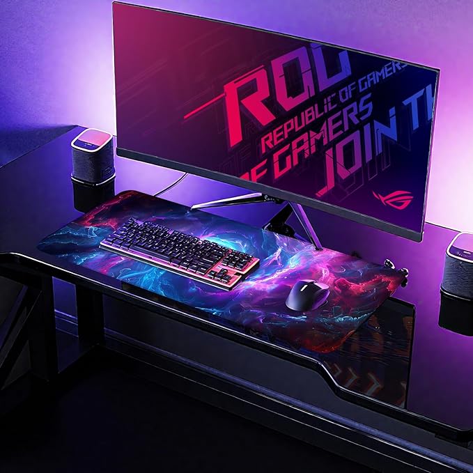 Galaxy Swirl Mouse Pad XXL – Large Extended Desk Mat with Blue & Pink Energy Nebula, Cosmic Gaming Mousepad with Non-Slip Base for PC, Office, Streamers,31.5 x 11.8 in