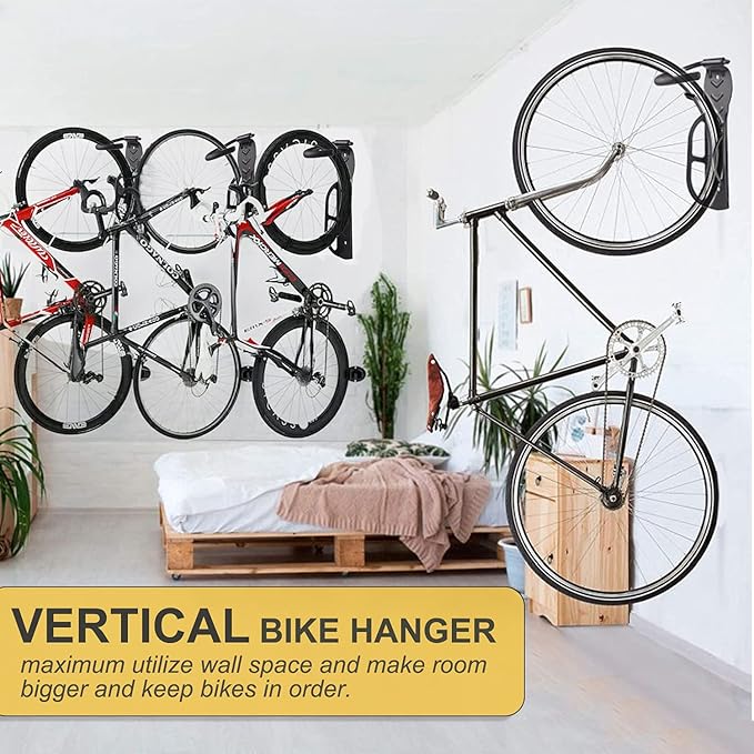 Garage Wall Mount Bike Rack 2 Pack Vertical Bicycle Hanging Hooks for Indoor Storage