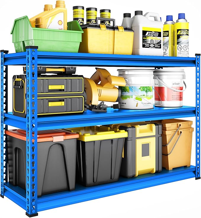 48" W Garage Shelving Heavy Duty, 1500LBS Loads Adjustable Garage Storage Shelves, 3-Tier Metal Shelving Units and Storage Racks, Industrial Utility Shelf,48" Wx18 Dx39 H, Blue