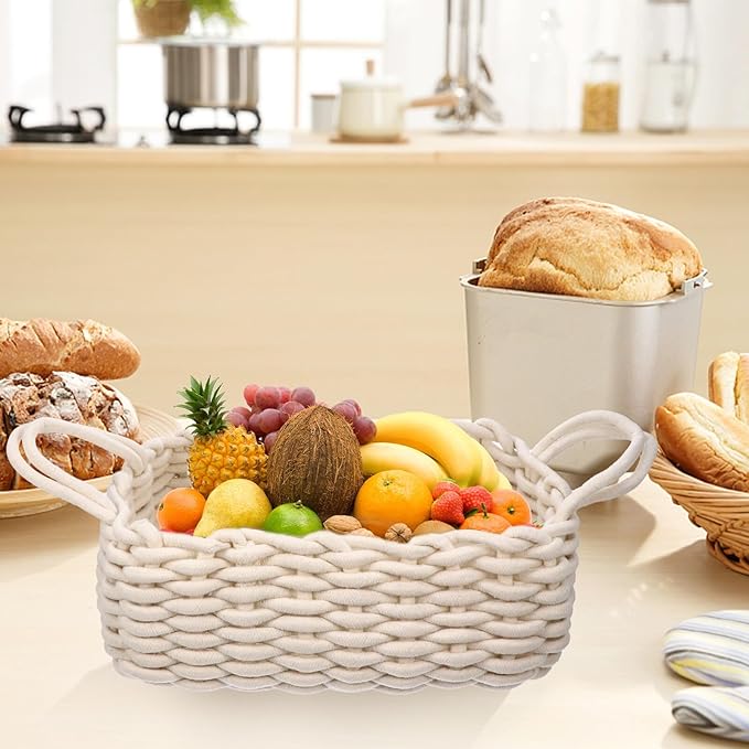 Uonlytech Decorative Cotton Storage Basket with Handle for Nursery and Snacks Large Woven Organizer for Home Multifunctional Storage Bin for Pantry Bedroom and Craft