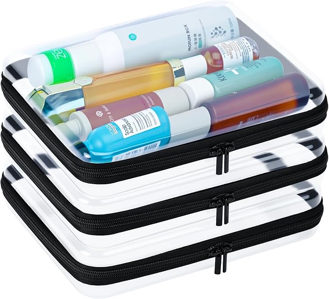 3Pcs Clear Hard Shell Zipper Case, BIiss Plastic Bins for Organizing, Clear Zipper Pouches Makeup Case & Lidded Storage Bins Organizer for Home Storage Cosmetics, Puzzles