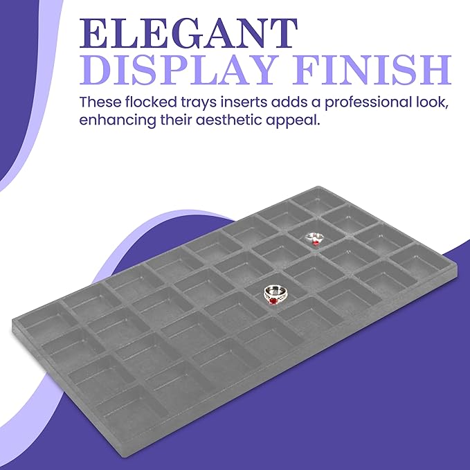 Novel Box 5 Pack 32-Slot Gray Liner Jewelry Storage Tray Inserts 14.75x8.25x1 Inches - Jewelry Organizer Pad for Drawers & Store Displays - Jewelry Display Pads for Rings Earrings & Pendants