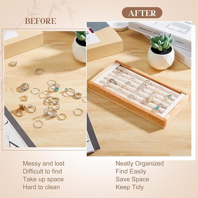 Novabright 2 Pcs Bamboo Ring Holder Bamboo Ring Display Stand 5 Slot Rings Display Tray Jewelry Storage Tray Organizer for Rings Earrings Selling Retail Stores Home Exhibitions