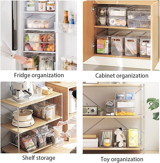 MineSign Stackable Fridge Drawer Pull-Out Bins with Handles 3 Pack Large Clear Food Container with Removable Dividers Refrigerator Storage box Divided Produce Saver for Pantry Kitchen