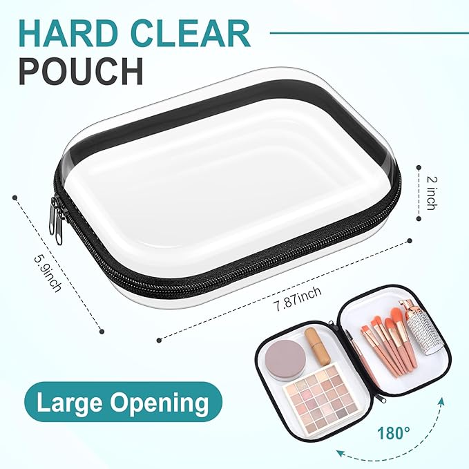 Sanwuta 6 Pcs Clear Hard Zipper Case Hard Plastic Zipper Pouches Transparent Makeup Bag Pencil Pouches for Travel Snacks Christmas Trinket Storage Organizer Box(Black,7.87 x 5.9 x 2 Inch)