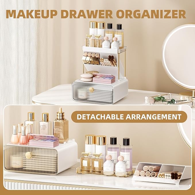 3-Tier Bathroom Makeup Organizers and Storage, Makeup Vanity Organizer, Bathroom Countertop Organizer, Makeup Brush Holder, Desk, Perfume, Cosmetic, Office, Nailpolish, Jewelry and Skincare Organizers