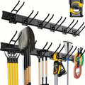48" Industrial-Grade Wall-Mounted Garage Tool Organizer Heavy-Duty Steel Frame with Capacity Adjustable Swivel Hooks with Dual Shovel Holders for Yard Tools, Trimmers, Ladders& Garage Storage