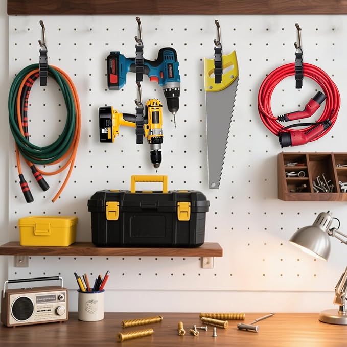 17 Inch Extension Cord Holder Organizer with Triangle Clips for Garage Organization and Storage, Adjustable Heavy Duty Storage Straps for Men Workshop (6)